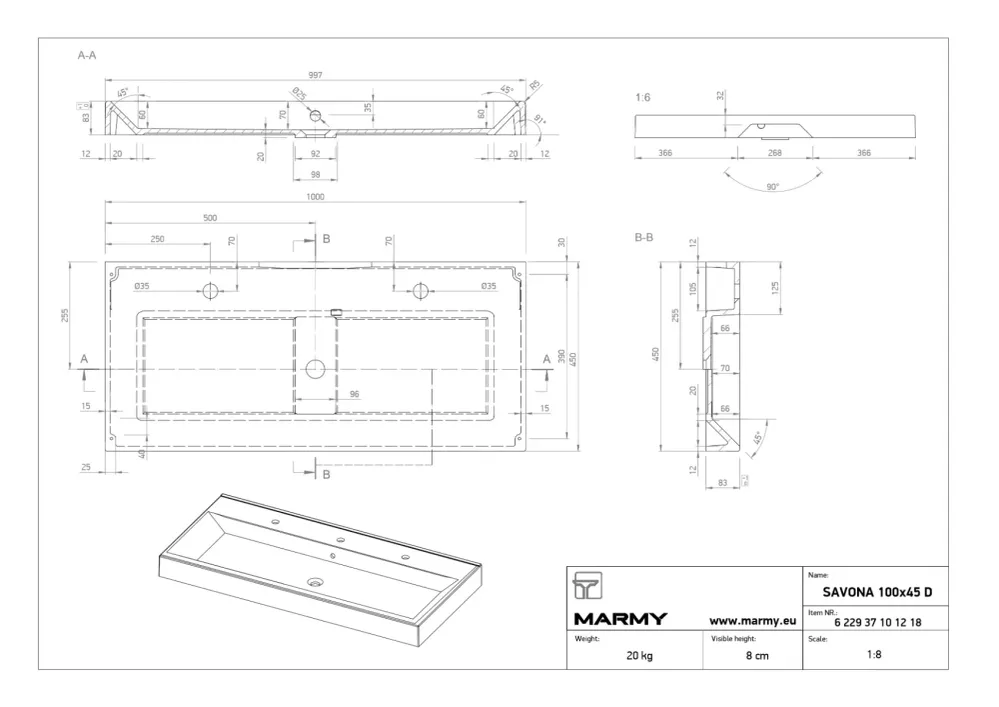 Lavoar Marmy SAVONA pe blat -D- 100x45 cm