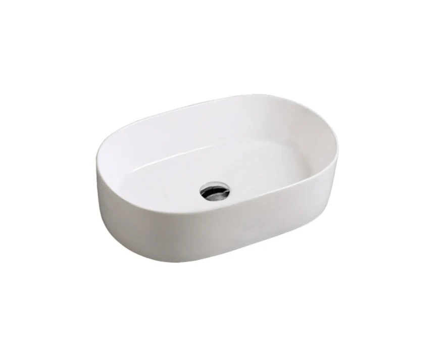 Lavoar oval Arezzo DAYTON, din porțelan, montaj pe blat, 56×36,5cm – alb