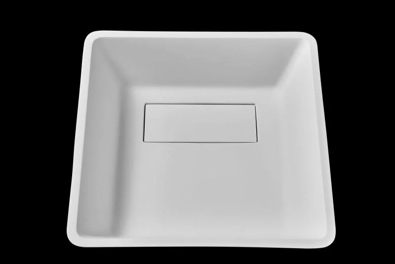 Lavoar pătrat Arezzo CLEVELAND, din Solid surface, montaj pe blat 40×39,7CM – alb