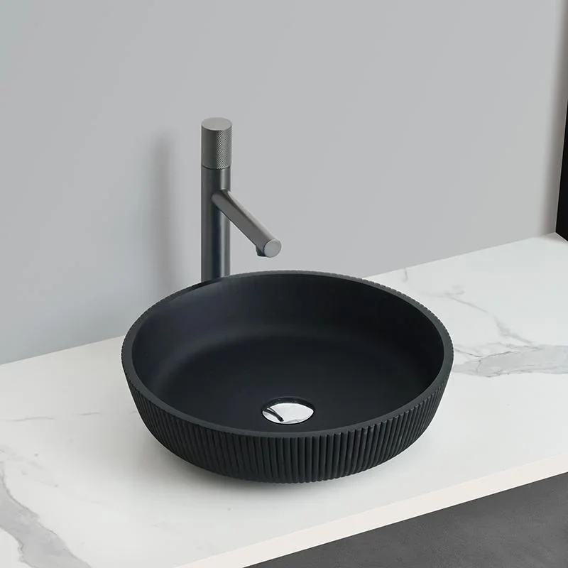 Lavoar rotund Arezzo AVEX, din sticlă, montaj pe blat, 42x42x11cm – negru mat