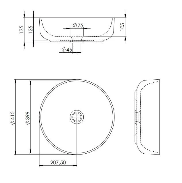 Lavoar rotund Arezzo LORCA, din porțelan, montaj pe blat 42cm – gri deschis mat