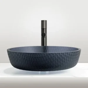Lavoar rotund Arezzo RUBEN, din sticlă, montaj pe blat, 42x42x11cm – gri inchis mat