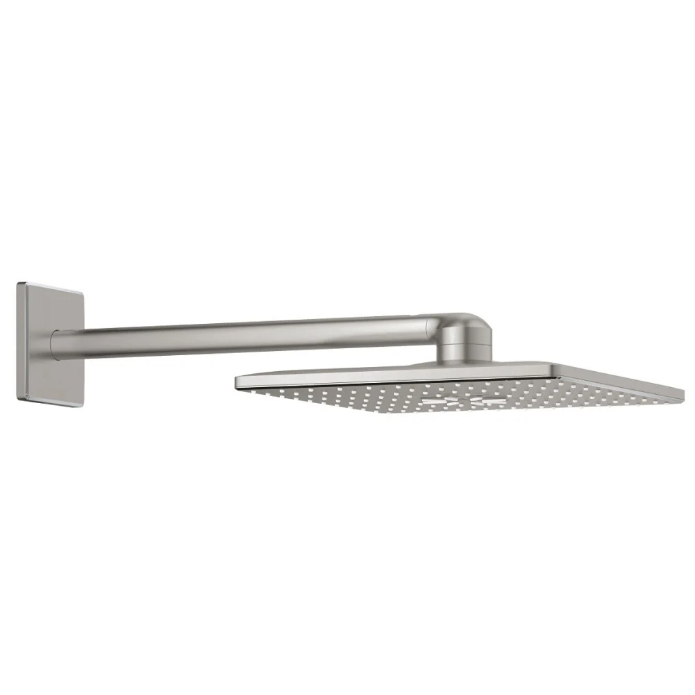 Palarie dus fix Grohe Rainshower 310 SmartActive, 31x31 cm cu brat, montaj pe perete, aspect inox (supersteel)