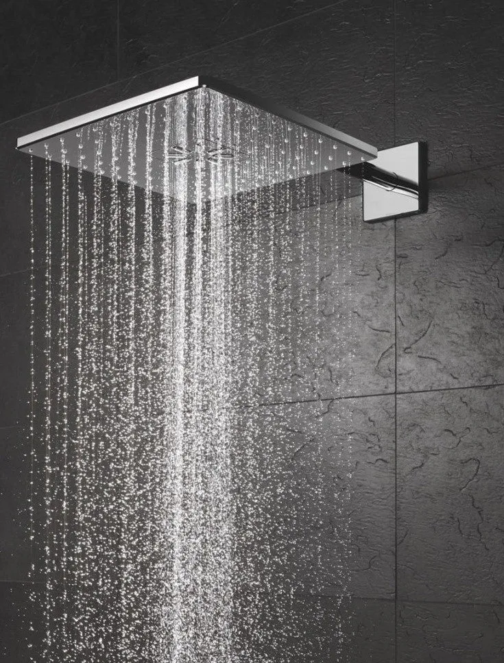Palarie dus fix Grohe Rainshower 310 SmartActive, 31x31 cm cu brat, montaj pe perete, aspect inox (supersteel)