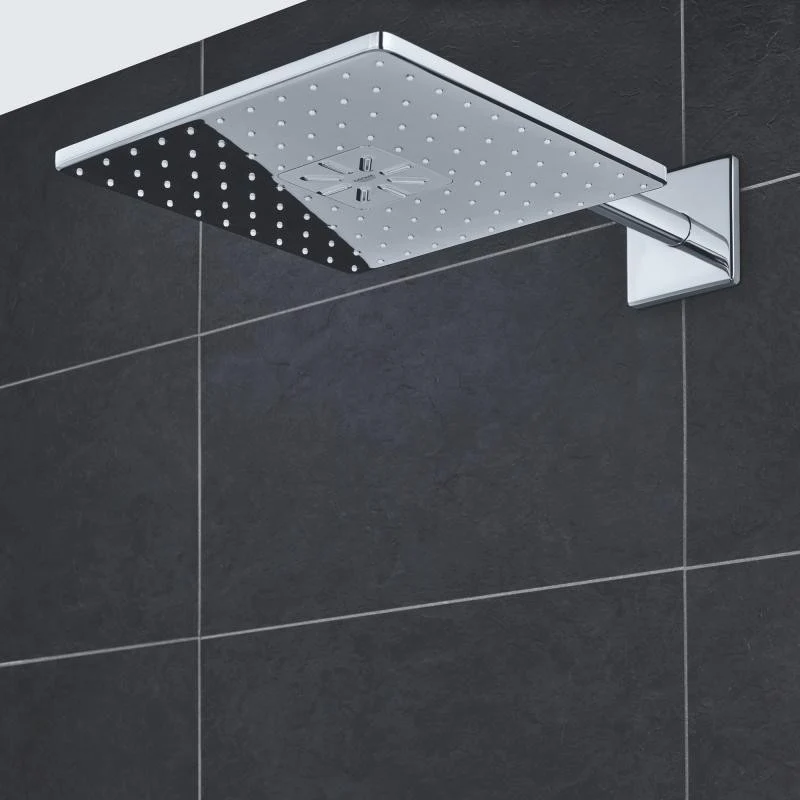 Palarie dus fix Grohe Rainshower 310 SmartActive, 31x31 cm cu brat, montaj pe perete, aspect inox (supersteel)