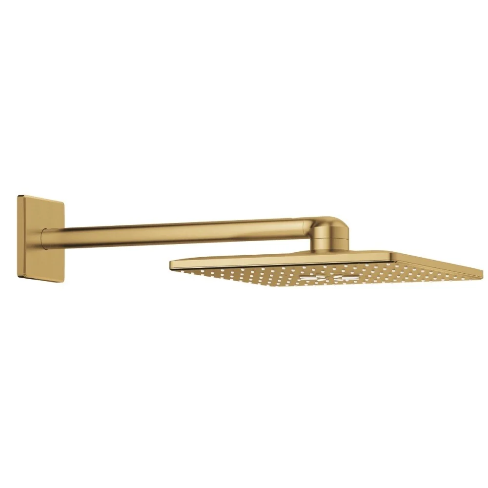 Palarie dus fix Grohe Rainshower 310 SmartActive, 31x31 cm cu brat, montaj pe perete, auriu mat (brushed cool sunrise)