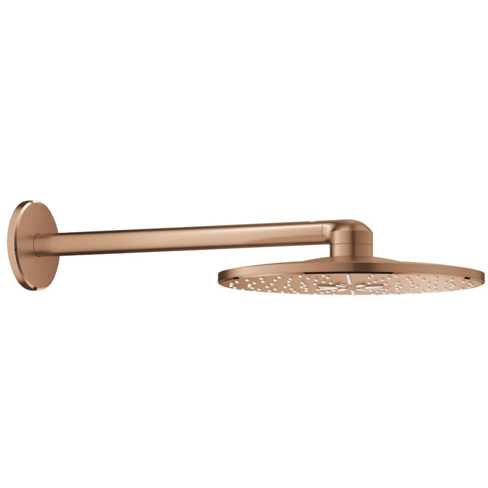 Palarie dus fix Grohe Rainshower 310 SmartActive, Ø31 cm cu brat, montaj pe perete, cupru mat (brushed warm sunset)