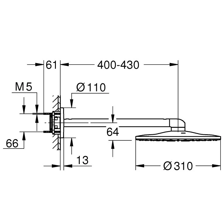 Palarie dus fix Grohe Rainshower 310 SmartActive, Ø31 cm cu brat, montaj pe perete, antracit (hard graphite)