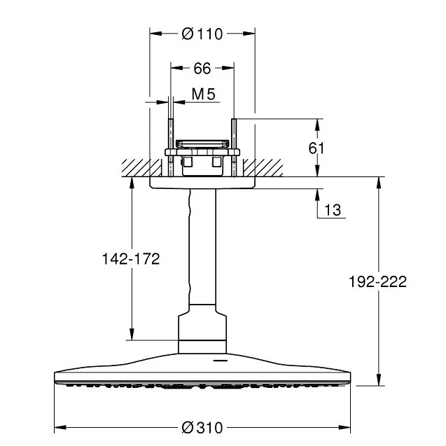 Palarie dus fix Grohe Rainshower 310 SmartActive, Ø31 cm cu brat, montaj pe tavan, cupru mat (brushed warm sunset)