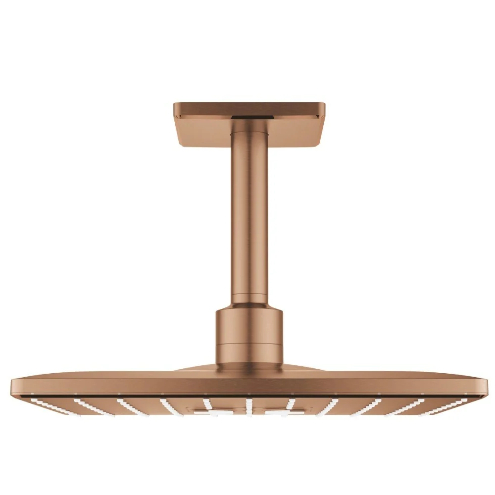 Palarie dus fix Grohe Rainshower 310 SmartActive, 31x31 cm cu brat, montaj pe tavan, cupru mat (brushed warm sunset)