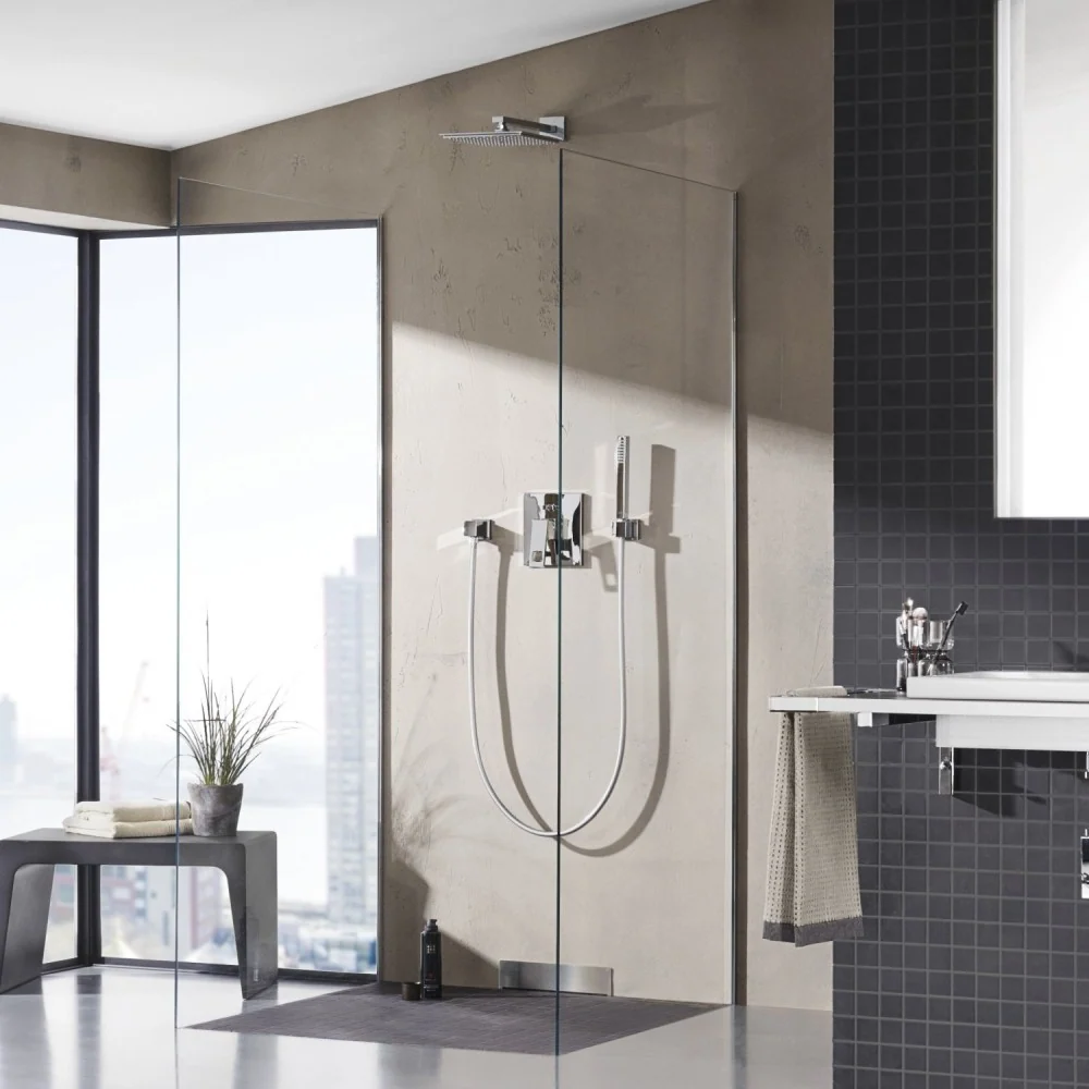 Palarie dus fix Grohe Rainshower Allure, cu brat, montaj pe perete, 22x22 cm