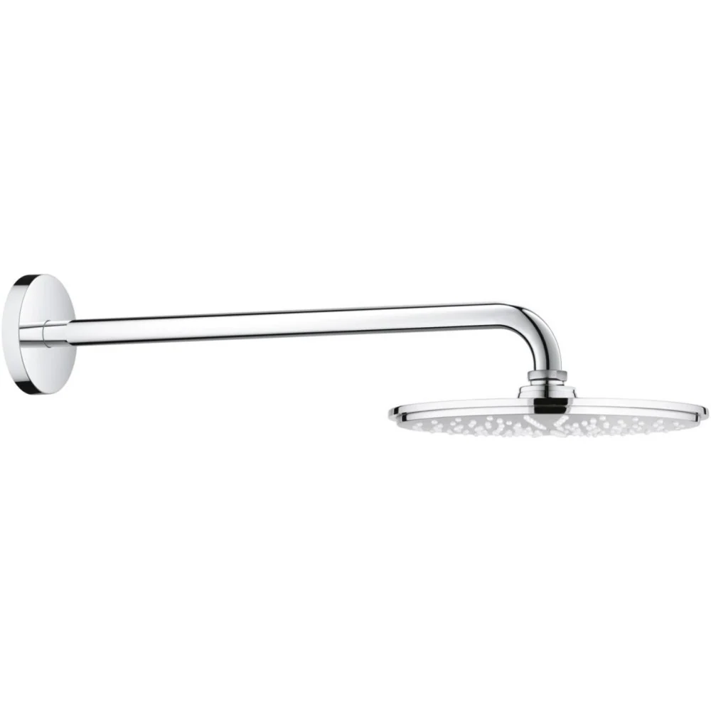Palarie dus fix Grohe Rainshower Cosmopolitan, cu brat, montaj pe perete, crom, Ø21 cm