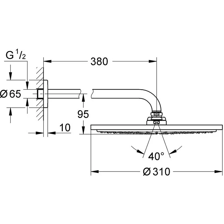 Palarie dus fix Grohe Rainshower Cosmopolitan 310, Ø31 cm cu brat, limitator de debit, montaj pe perete