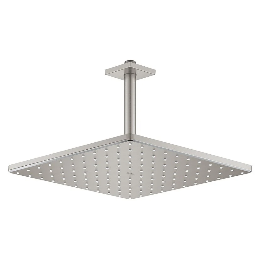 Palarie dus fix Grohe Rainshower Mono 310, 31x31 cm cu brat, montaj pe tavan, aspect inox (supersteel)