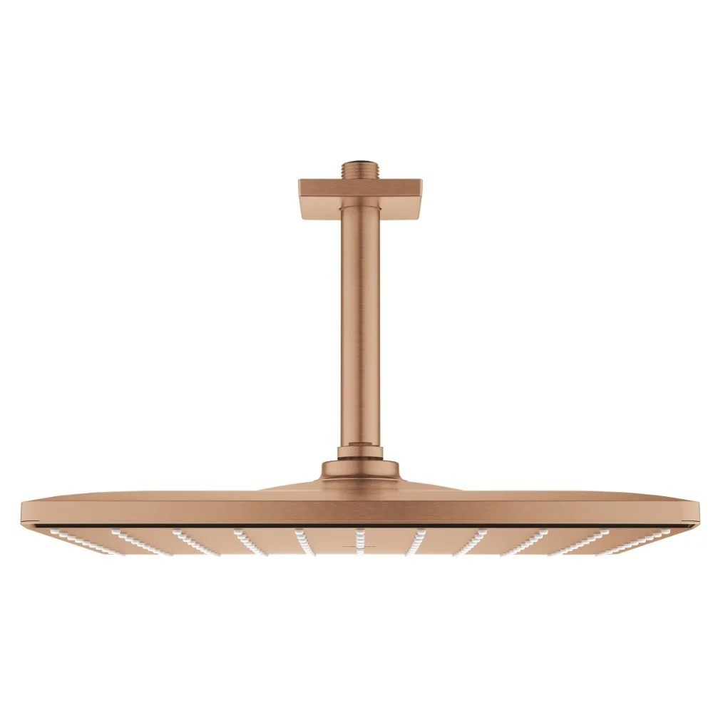 Palarie dus fix Grohe Rainshower Mono 310, 31x31 cm cu brat, montaj pe tavan, cupru mat (brushed warm sunset)