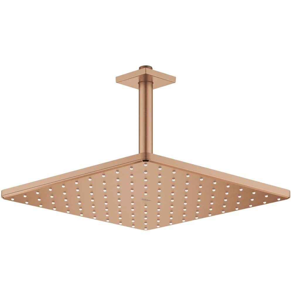 Palarie dus fix Grohe Rainshower Mono 310, 31x31 cm cu brat, montaj pe tavan, cupru mat (brushed warm sunset)