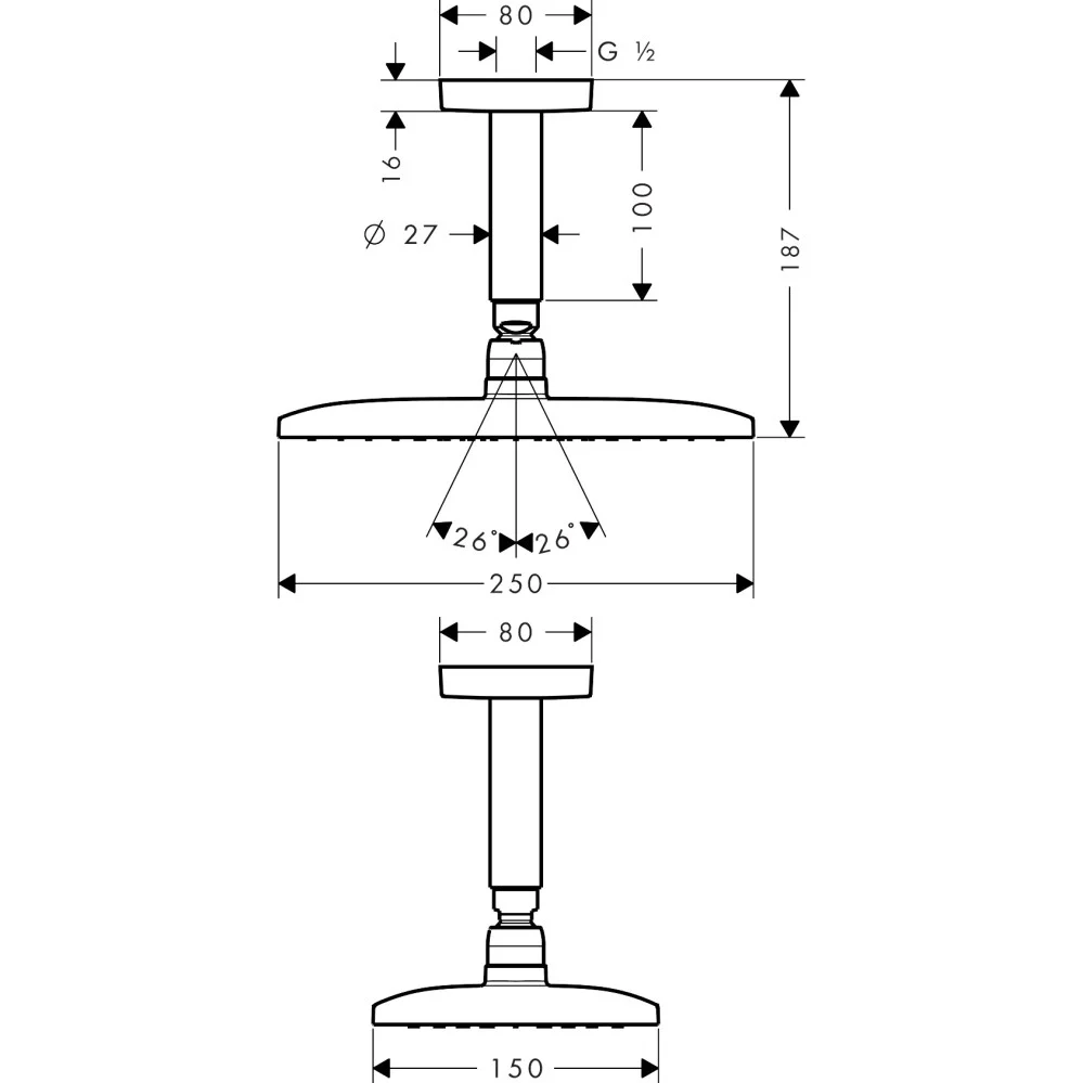 Palarie dus fix Hansgrohe Raindance E 240 Air 1 jet 1/2', cu brat montaj tavan 100 mm