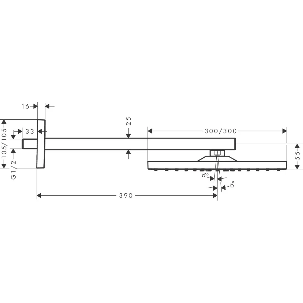 Palarie dus fix Hansgrohe Raindance E 300, cu brat, alb mat