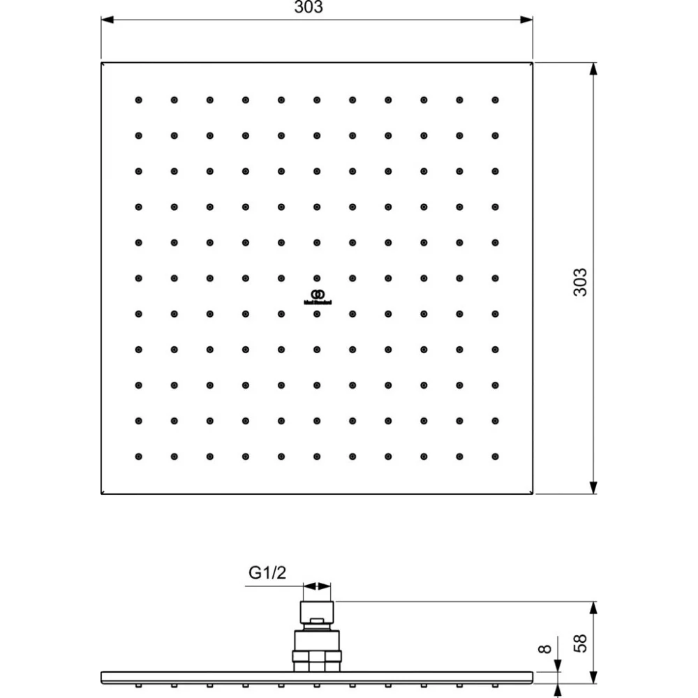 Palarie dus fix Ideal Standard IdealRain, 30x30 cm, gri lucios