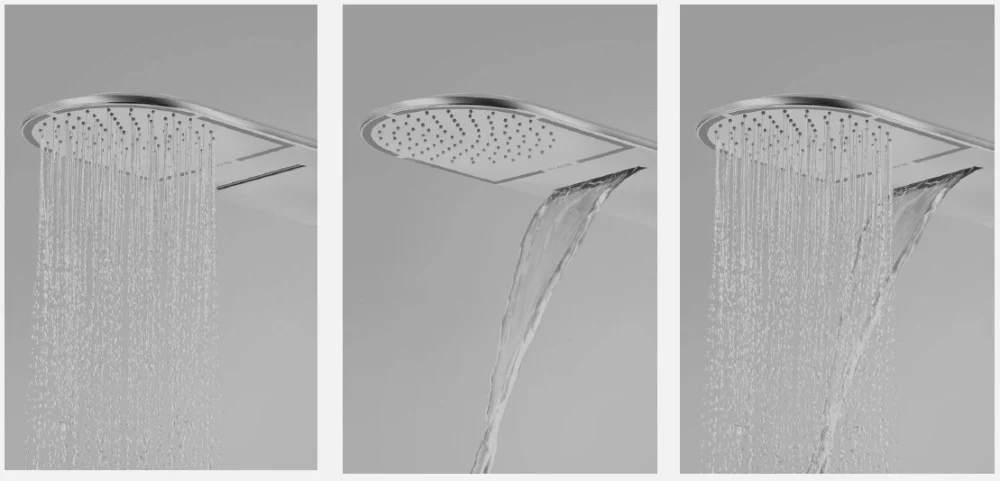 Palarie dus fix Kludi -QA, Ø25x60 cm cu jet Cascade, negru mat