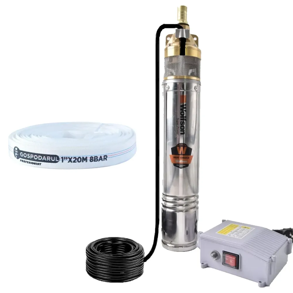 Pompa submersibila apa curata WOLFSON 4SKM-150 PRO - 1100W, 3300 l/h + Furtun 20m