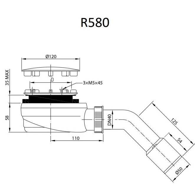 Radaway R580 Sifon Cadita de dus Ø90 mm, capac inox cromat