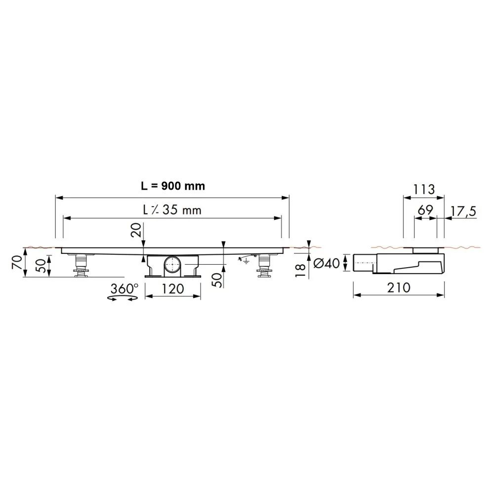 Rigola dus Easy Drain Modulo M-2 Design Z-2 faiantabila cu rama inox mat, 90 cm