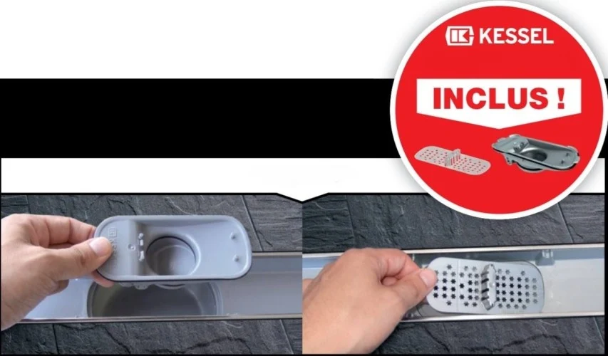 Rigola dus Kessel Linearis Compact Plus cu clapeta Multistop si sita par, 65 cm