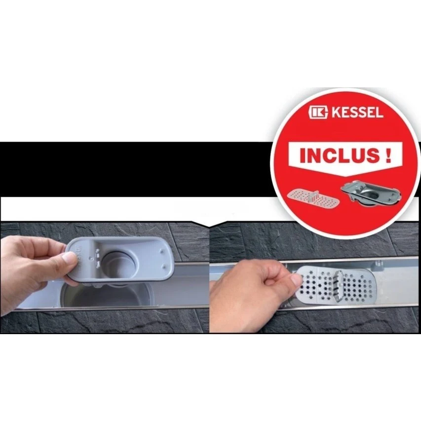 Rigola dus Kessel Linearis Compact Plus cu clapeta Multistop si sita par, 55 cm