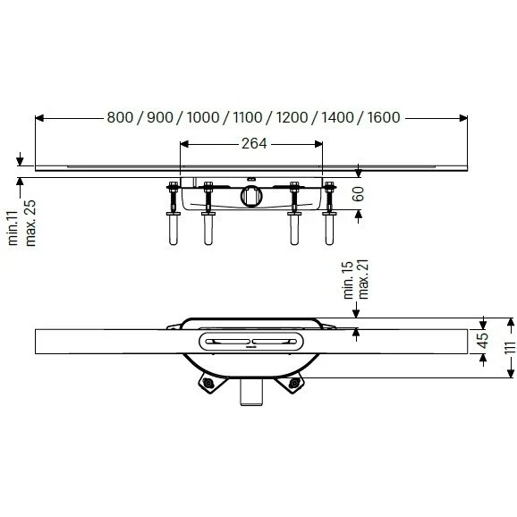 Rigola dus Kessel Linearis Infinity 90 completa 80 cm, crom mat