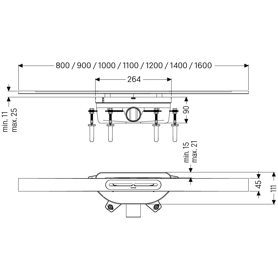 Rigola dus Kessel Linearis Infinity 90 completa 90 cm, cupru