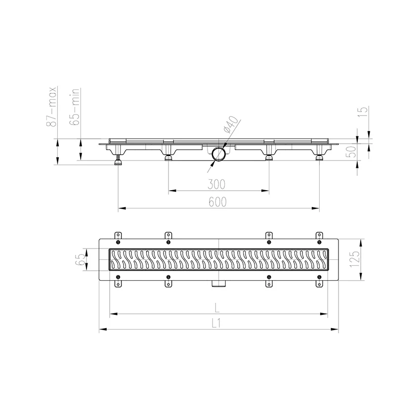 Rigola de interior MCH cu rama si gratar de inox HARMONY lucioasa, 550 mm