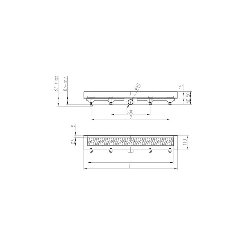 Rigola de interior montate la perete MCH fara gratar (corp cu toate accesoriile) 850 mm