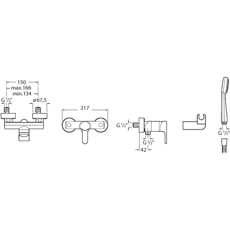 Roca L20 Baterie dus monocomanda, set complet