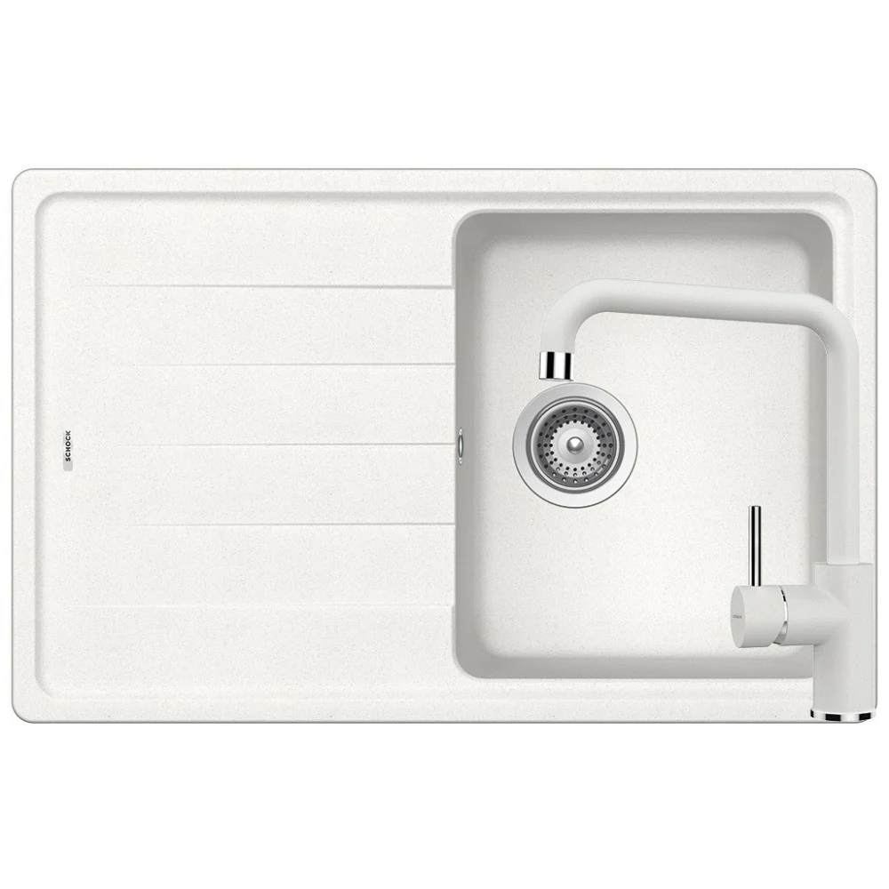 Schock Element D-100S Set chiuveta bucatarie granit Cristalite 78x50 cm si baterie monocomanda Fonos Alpina, alb