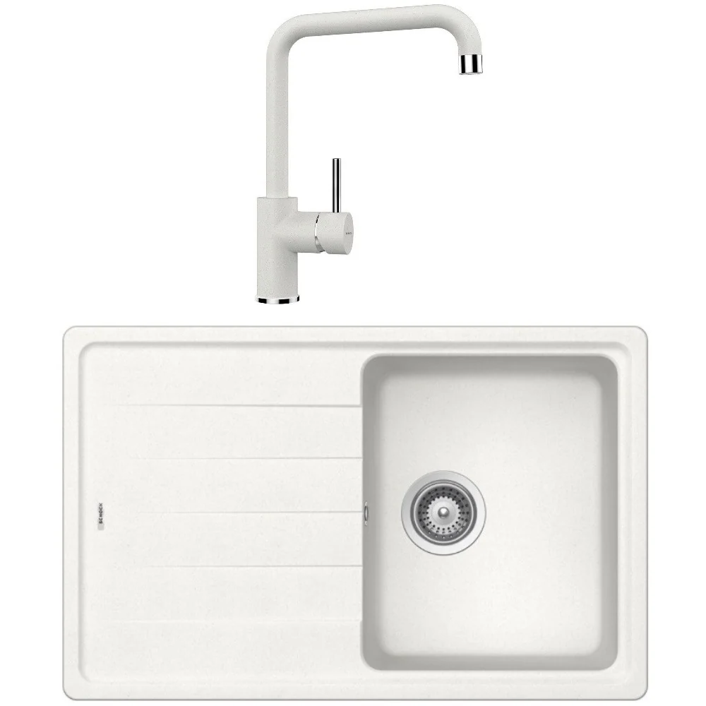 Schock Element D-100S Set chiuveta bucatarie granit Cristalite 78x50 cm si baterie monocomanda Fonos Alpina, alb