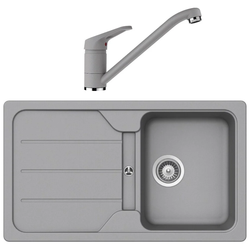 Schock Formhaus D-100 Set chiuveta bucatarie granit Cristalite 86x50 cm si baterie monocomanda Cosmo Croma, gri deschis