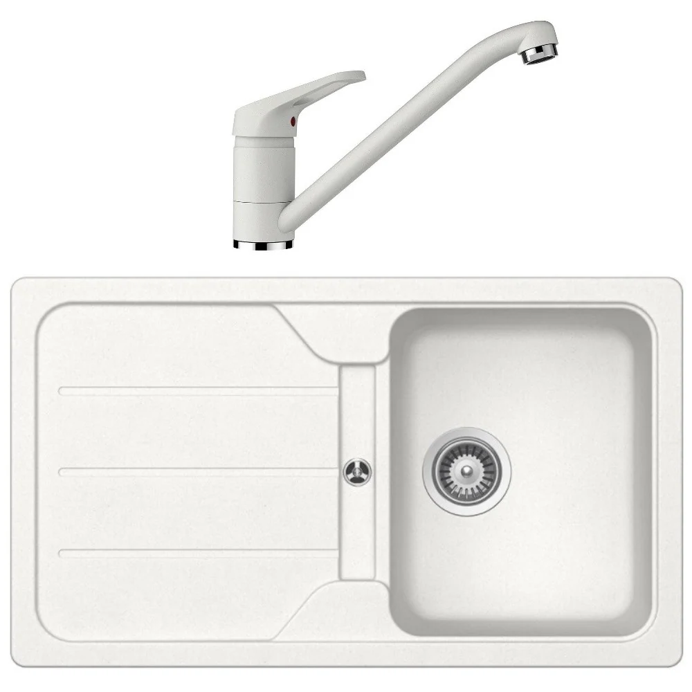 Schock Formhaus D-100 Set chiuveta bucatarie granit Cristalite 86x50 cm si baterie monocomanda Cosmo Alpina, alb
