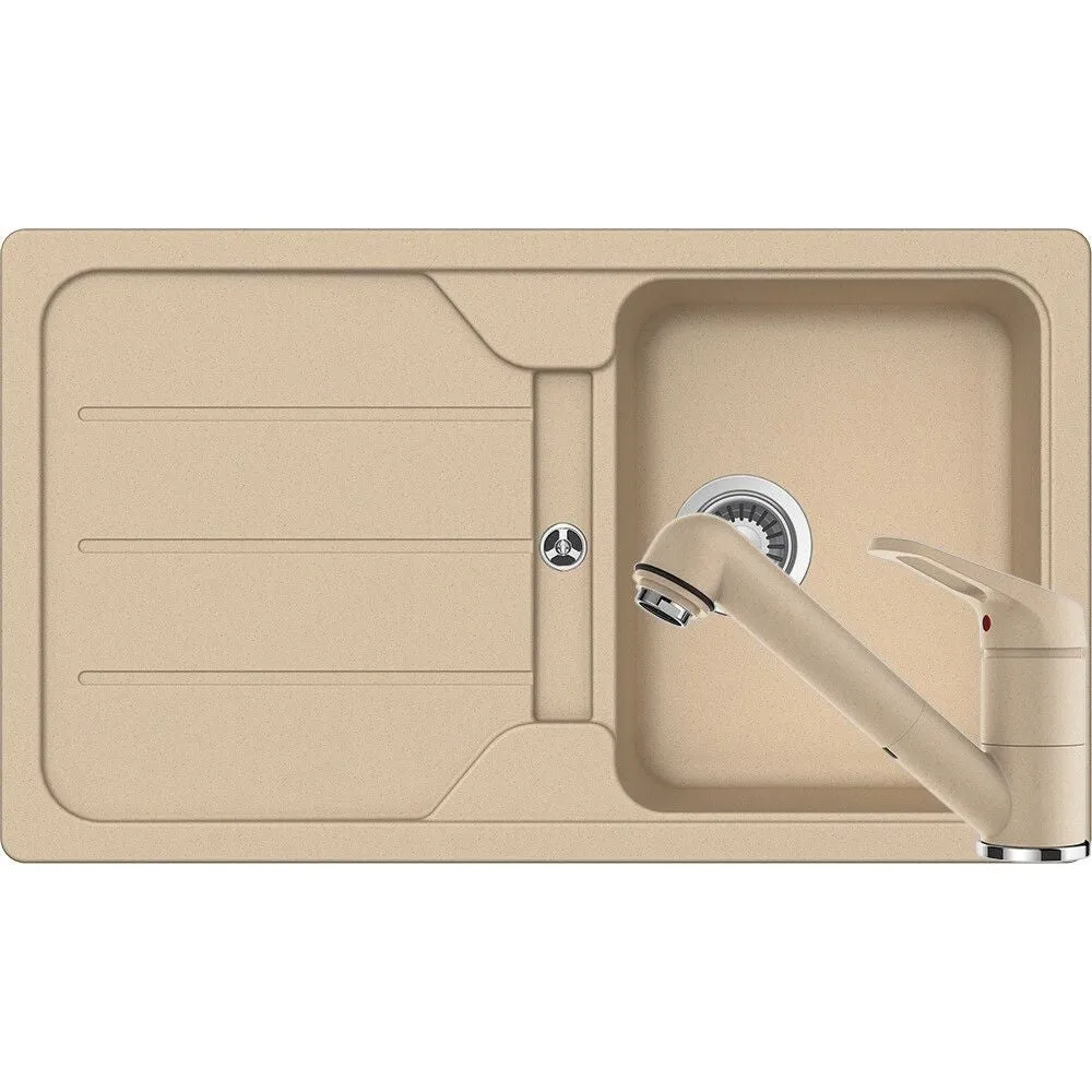 Schock Formhaus D-100 Set chiuveta bucatarie granit Cristalite 86x50 cm si baterie cu dus extractibil Cosmo Moonstone, crem