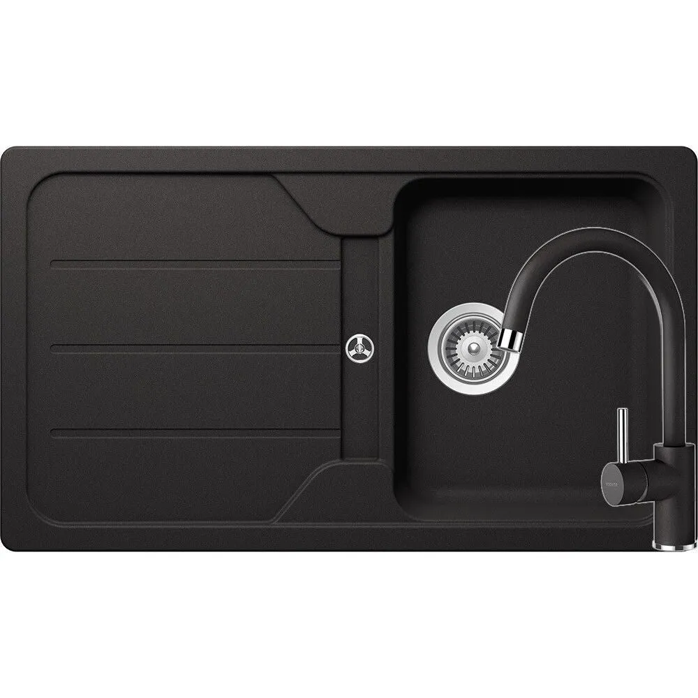 Schock Formhaus D-100 Set chiuveta bucatarie granit Cristalite 86x50 cm si baterie Plutos Nero, negru