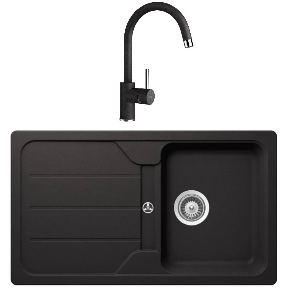 Schock Formhaus D-100 Set chiuveta bucatarie granit Cristalite 86x50 cm si baterie Plutos Nero, negru