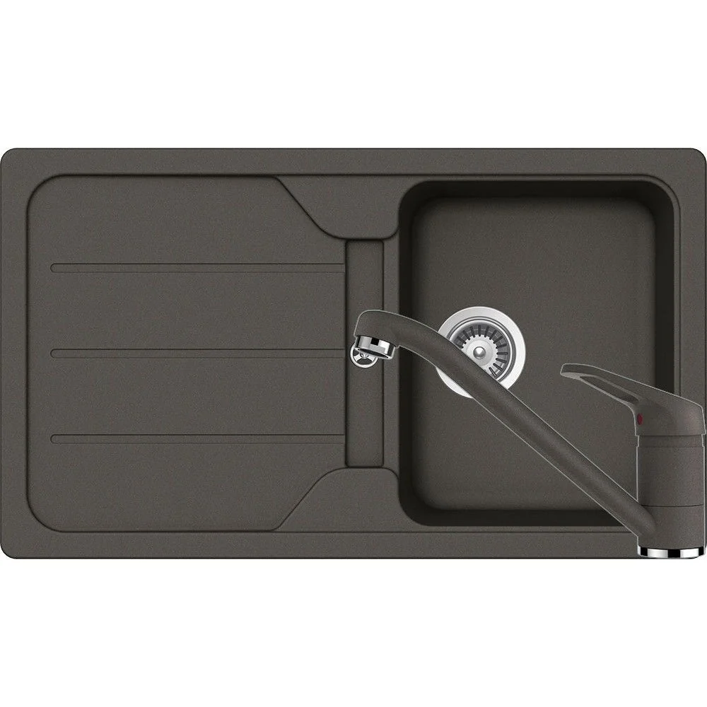 Schock Formhaus D-100 Set chiuveta bucatarie granit Cristalite 86x50 cm si baterie monocomanda Cosmo Asphalt, gri inchis