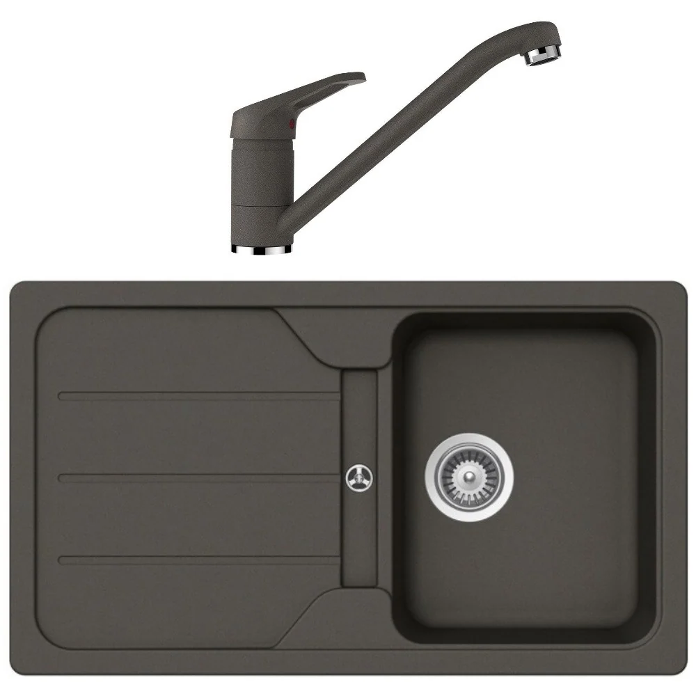 Schock Formhaus D-100 Set chiuveta bucatarie granit Cristalite 86x50 cm si baterie monocomanda Cosmo Asphalt, gri inchis