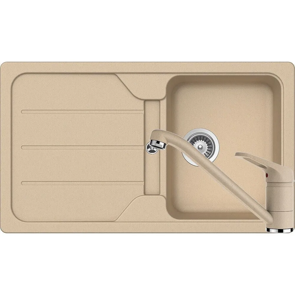 Schock Formhaus D-100 Set chiuveta bucatarie granit Cristalite 86x50 cm si baterie monocomanda Cosmo Moonstone, crem