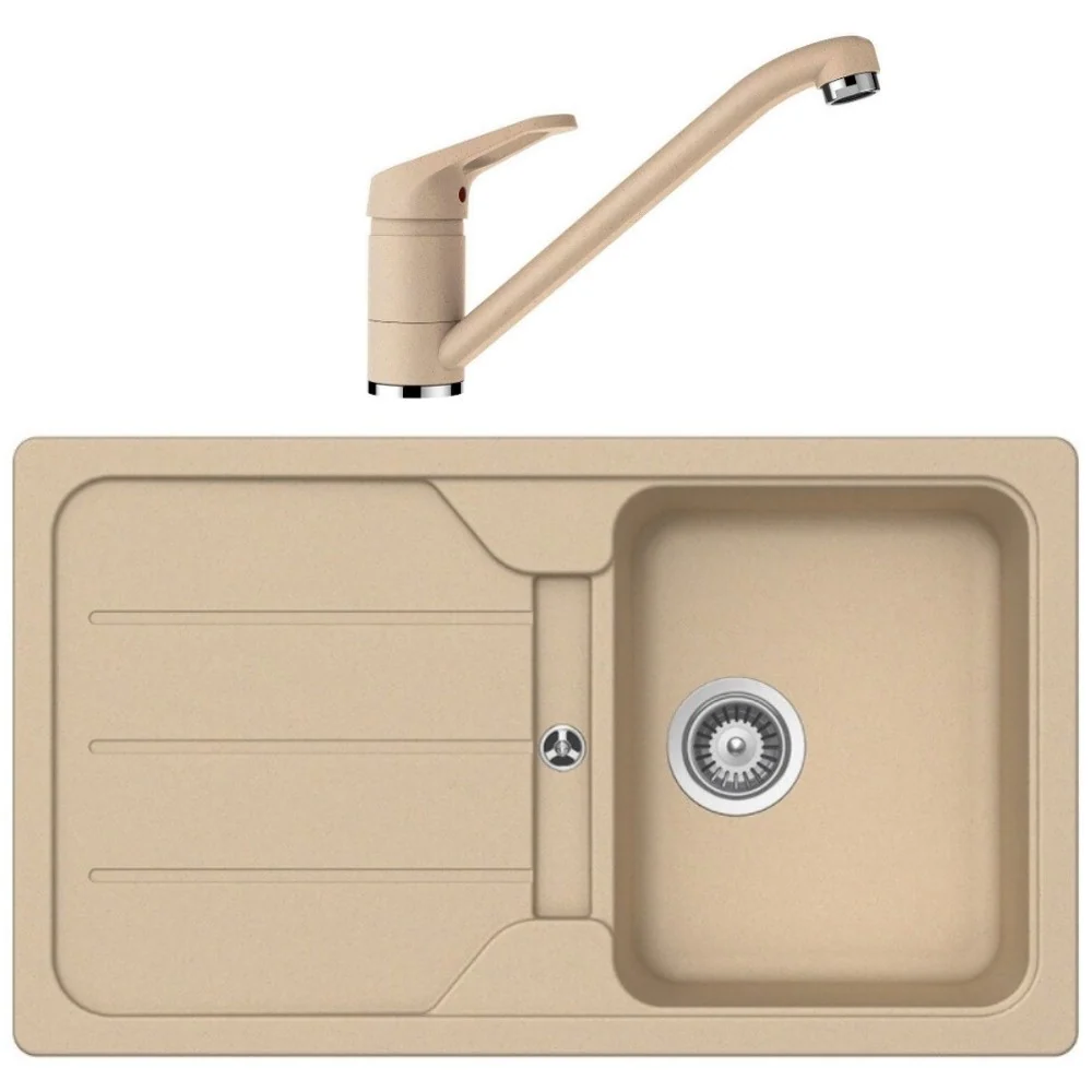 Schock Formhaus D-100 Set chiuveta bucatarie granit Cristalite 86x50 cm si baterie monocomanda Cosmo Moonstone, crem