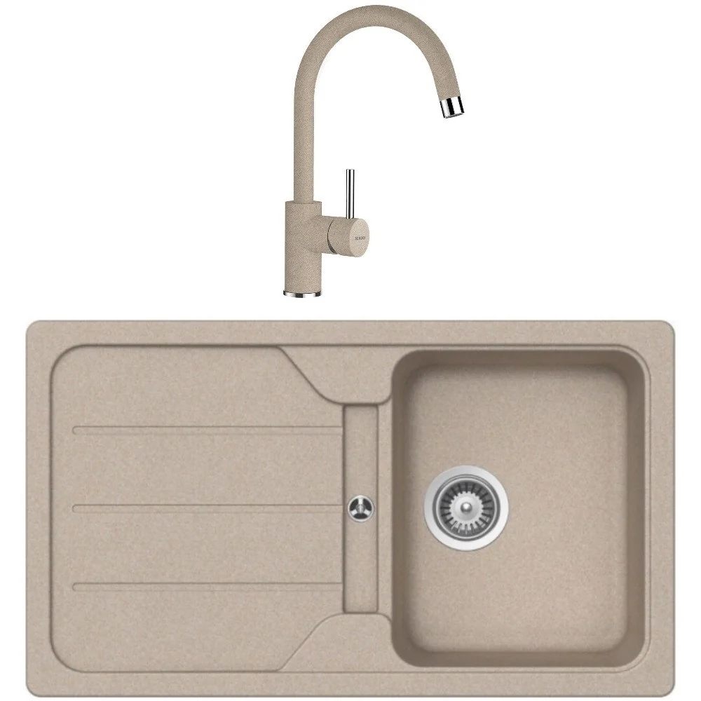 Schock Formhaus D-100 Set chiuveta bucatarie granit Cristalite 86x50 cm si baterie monocomanda Plutos Sabbia, bej
