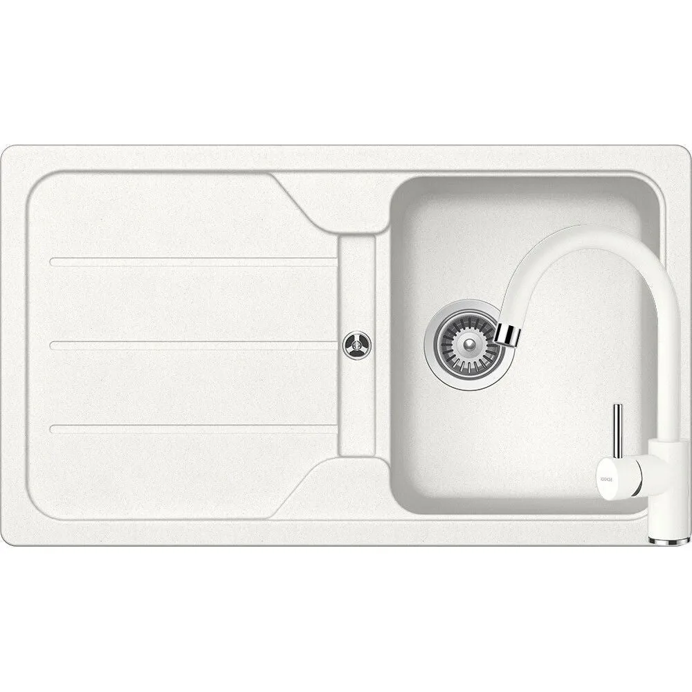 Schock Formhaus D-100 Set chiuveta bucatarie granit Cristalite 86x50 cm si baterie monocomanda Plutos Alpina, alb
