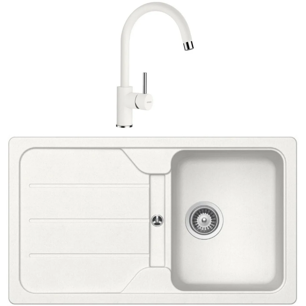 Schock Formhaus D-100 Set chiuveta bucatarie granit Cristalite 86x50 cm si baterie monocomanda Plutos Alpina, alb