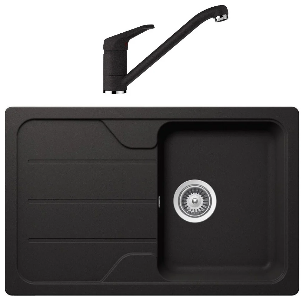 Schock Formhaus D-100S Set chiuveta bucatarie granit Cristalite 78x50 cm si baterie monocomanda Cosmo Nero, negru