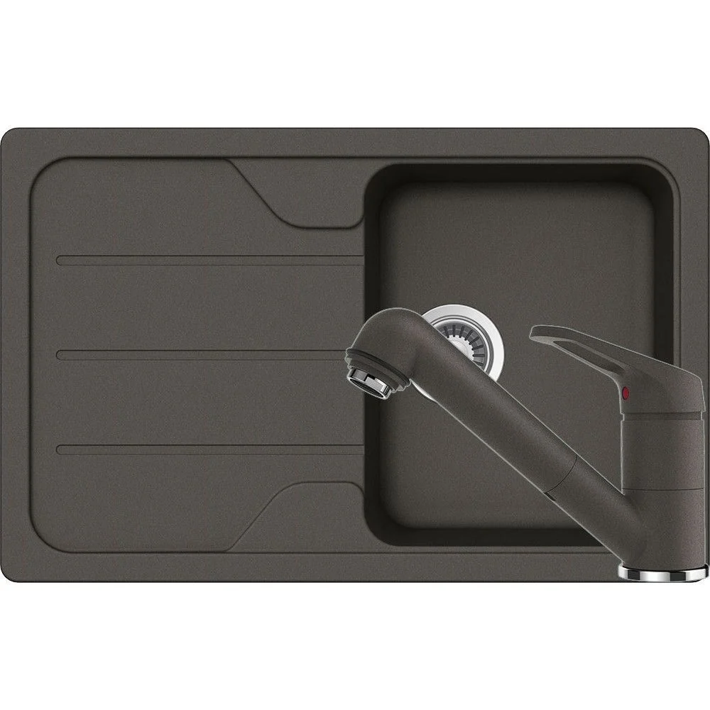 Schock Formhaus D-100S Set chiuveta bucatarie granit Cristalite 78x50 cm si baterie cu dus extractibil Cosmo Asphalt, gri...